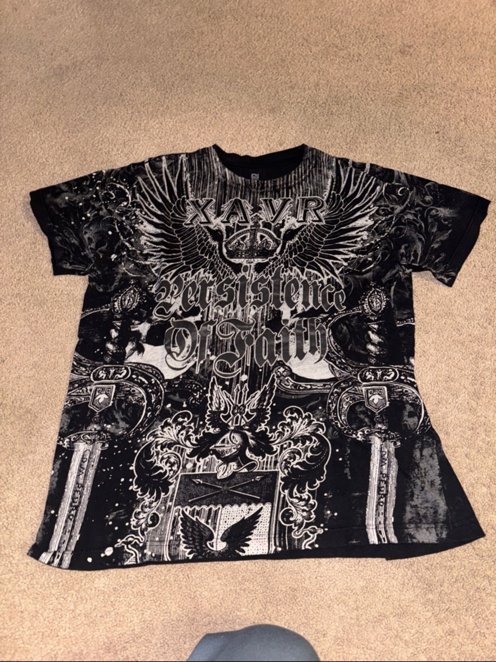 Black Brand Black and White Graphic Crest Wing Short Sleeve Tee